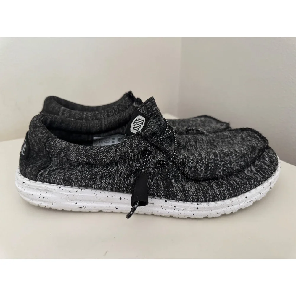 Hey Dude Wally Sport Knit Mens 8 Black White Slip On Loafers 40536-066